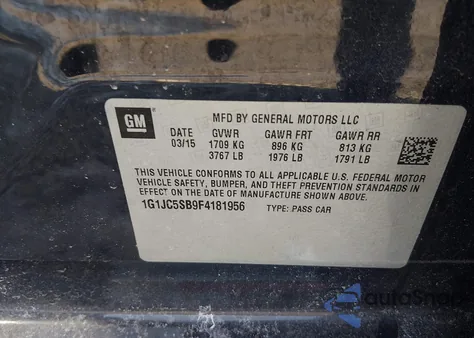 2015 Chevrolet Sonic Lt Auto z USA, uszkodzony, nr VIN 1G1JC5SB9F4181956